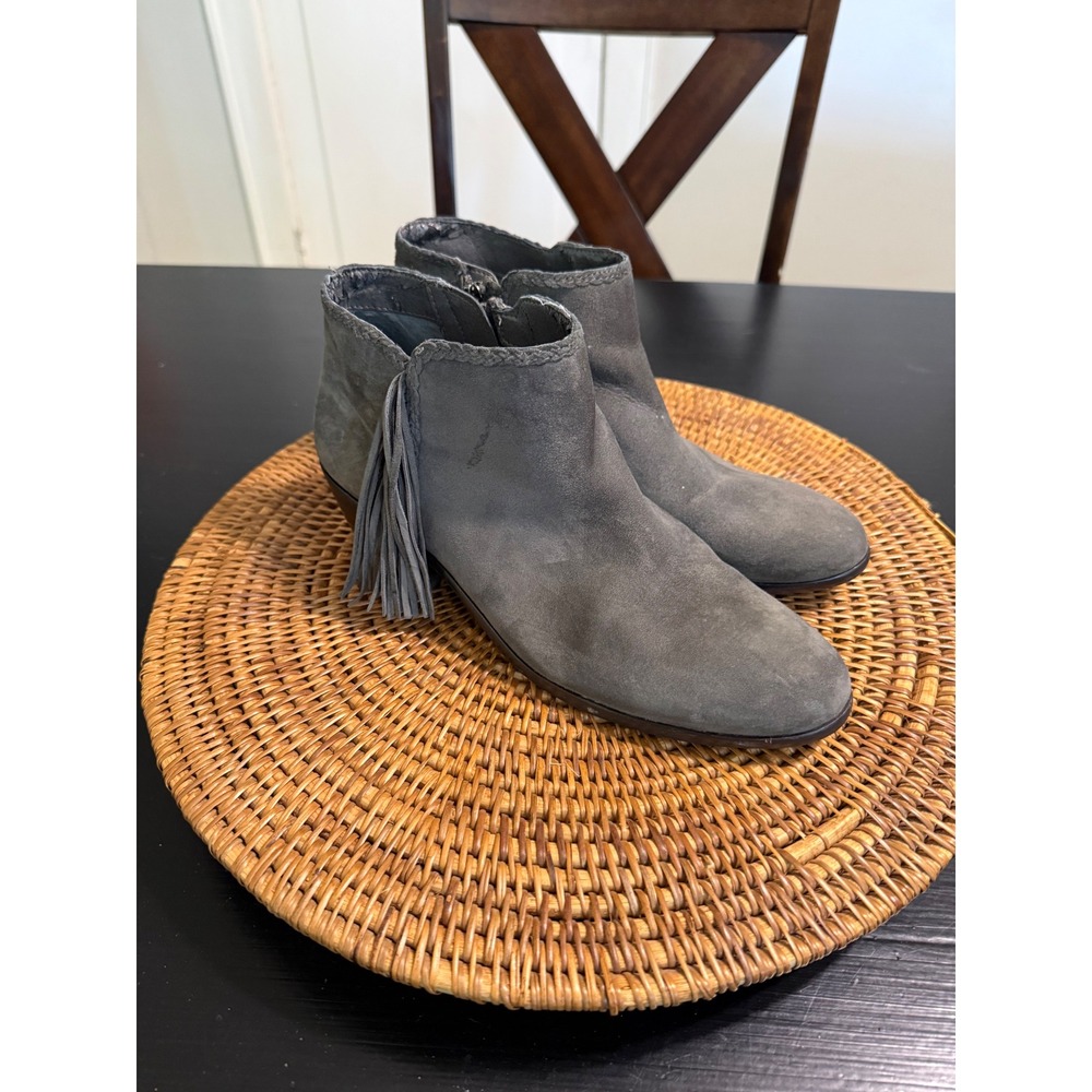 Sam Edelman Petty Grey Suede Tassel Ankle Boots Womens 8.5 M Low Block Heel